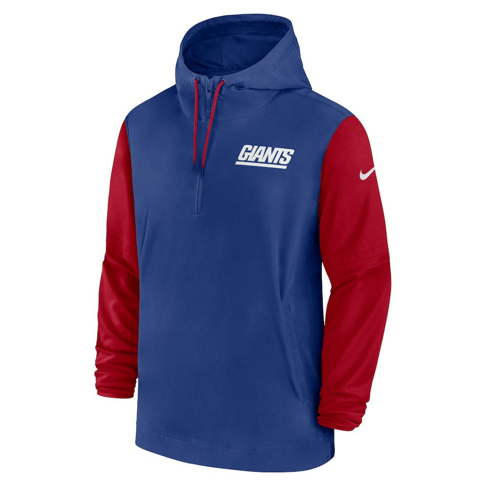 New York Giants 2024/25 Sideline Pre-Game Player 1/2-Zip Hoodie Jacket Royal/Red
