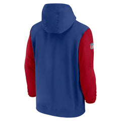 New York Giants 2024/25 Sideline Pre-Game Player 1/2-Zip Hoodie Jacket Royal/Red