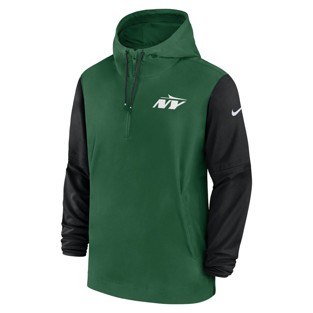 New York Jets 2024/25 Sideline Pre-Game Player 1/2-Zip Hoodie Jacket Green/Black