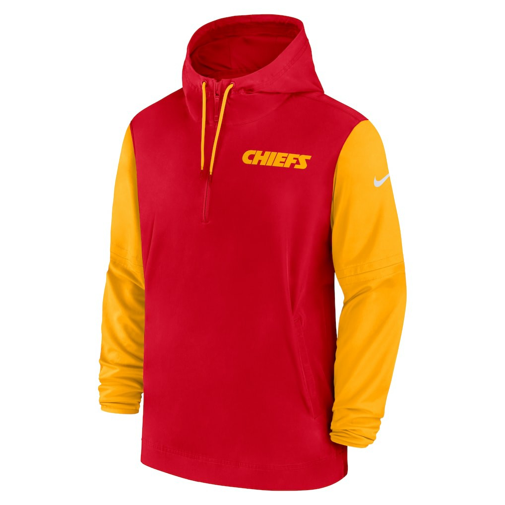 Kansas City Chiefs 2024/25 Sideline Pre-Game Player 1/2-Zip Hoodie Jacket Red/Gold