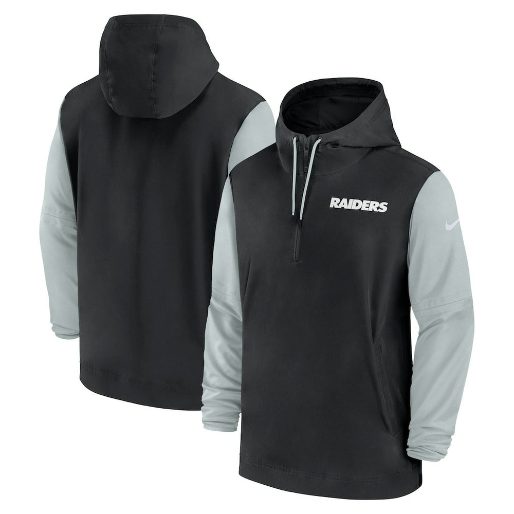 Las Vegas Raiders 2024/25 Sideline Pre-Game Player 1/2-Zip Hoodie Jacket Black/Silver