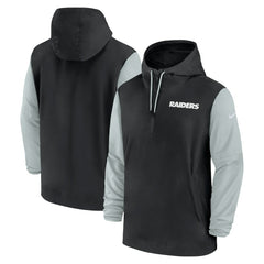 Las Vegas Raiders 2024/25 Sideline Pre-Game Player 1/2-Zip Hoodie Jacket Black/Silver