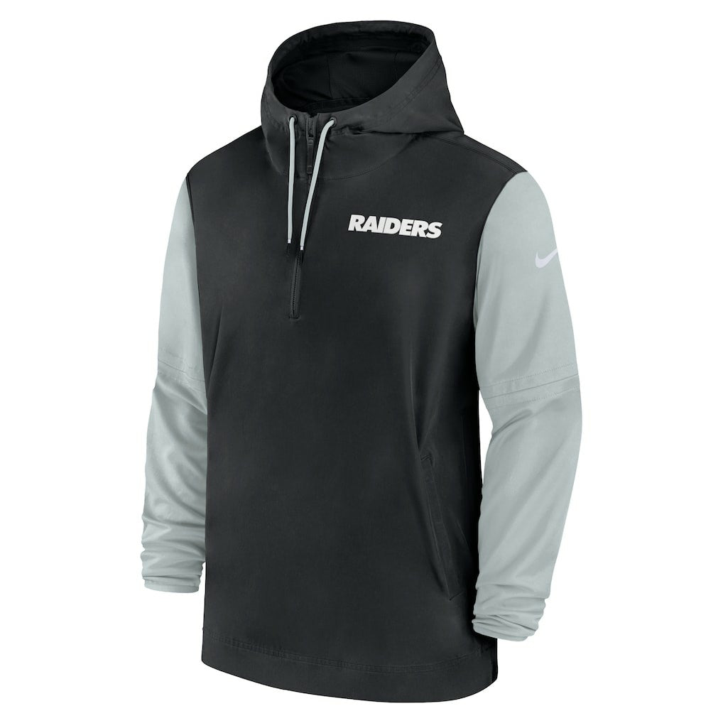 Las Vegas Raiders 2024/25 Sideline Pre-Game Player 1/2-Zip Hoodie Jacket Black/Silver