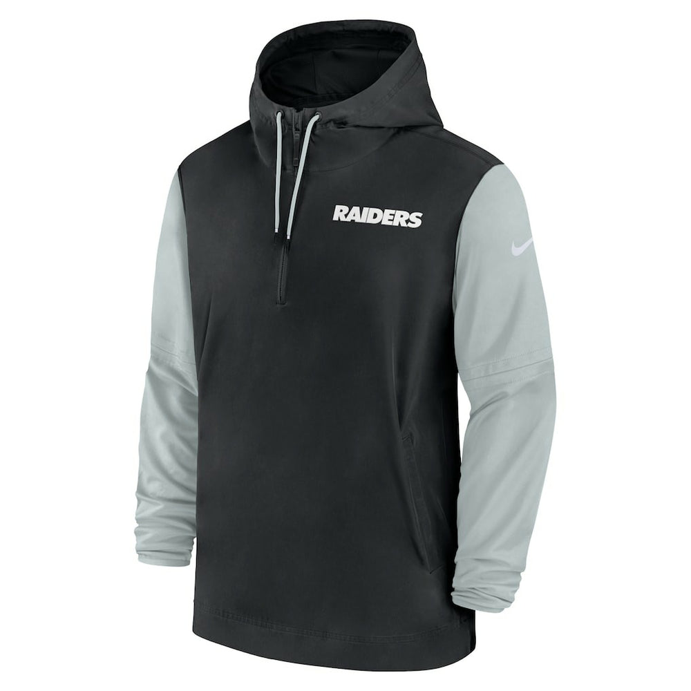 Las Vegas Raiders 2024/25 Sideline Pre-Game Player 1/2-Zip Hoodie Jacket Black/Silver