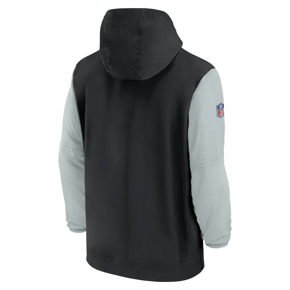 Las Vegas Raiders 2024/25 Sideline Pre-Game Player 1/2-Zip Hoodie Jacket Black/Silver