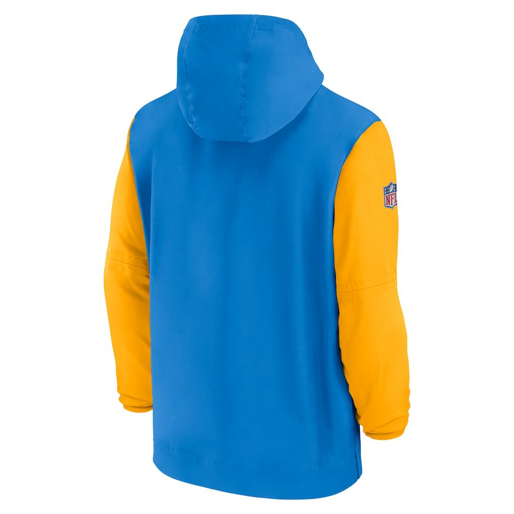 Los Angeles Chargers 2024/25 Sideline Pre-Game Player 1/2-Zip Hoodie Jacket Powder Blue/Gold