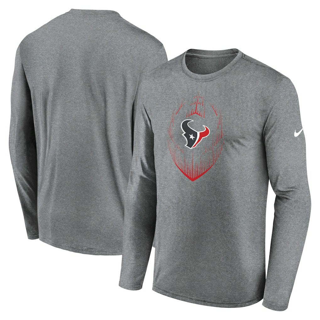 Houston Texans Icon Legend Performance Long Sleeve T-Shirt Heather Gray
