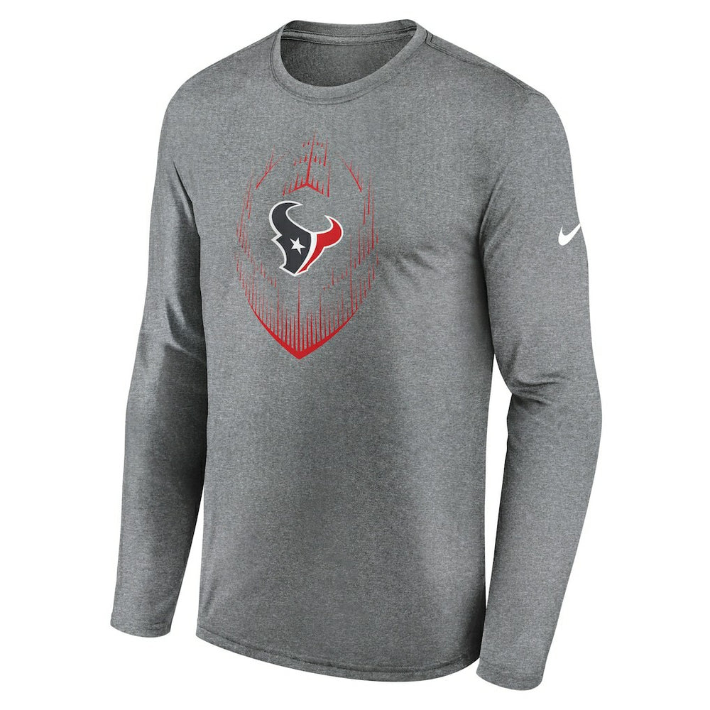 Houston Texans Icon Legend Performance Long Sleeve T-Shirt Heather Gray