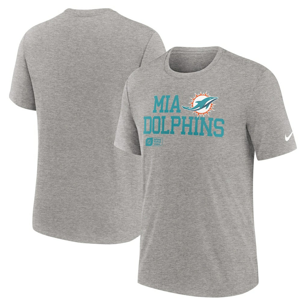 Miami Dolphins Overlap Lockup Tri-Blend T-Shirt Heather Gray