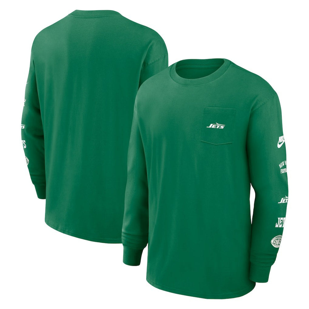 New York Jets Rewind Heavy Max90 Pocket Long Sleeve T-Shirt Green