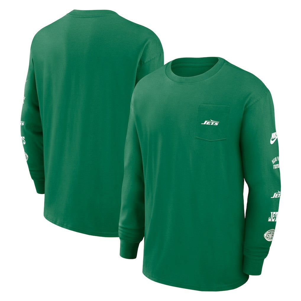 New York Jets Rewind Heavy Max90 Pocket Long Sleeve T-Shirt Green