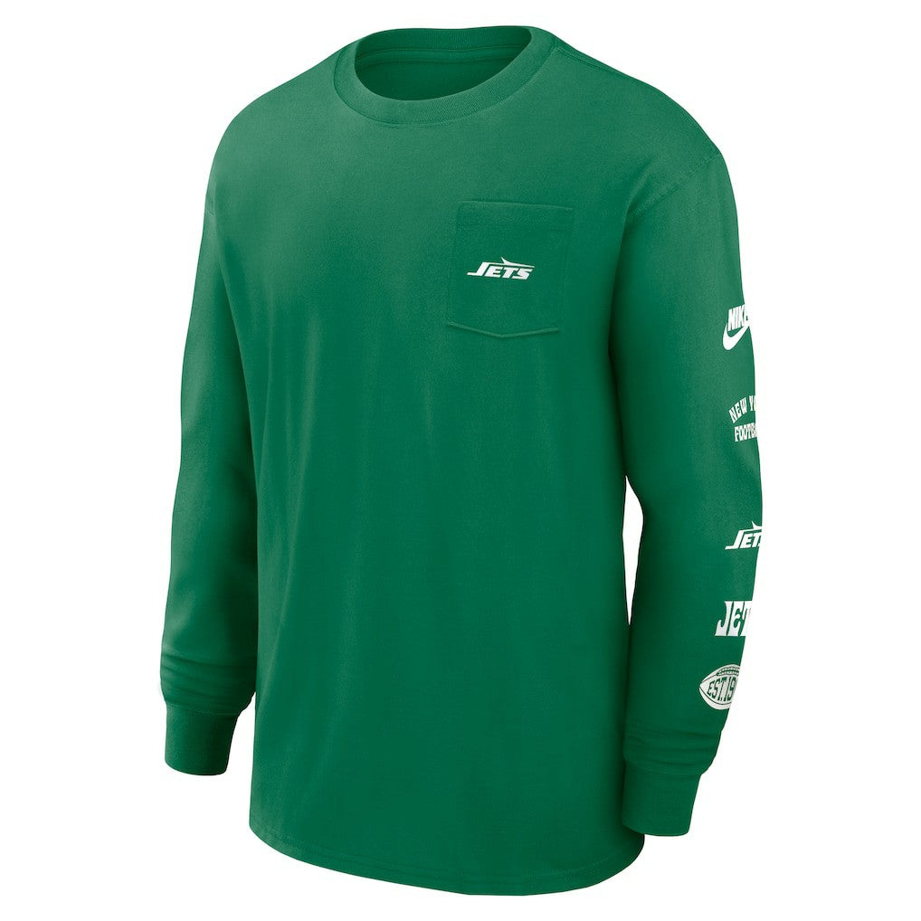 New York Jets Rewind Heavy Max90 Pocket Long Sleeve T-Shirt Green
