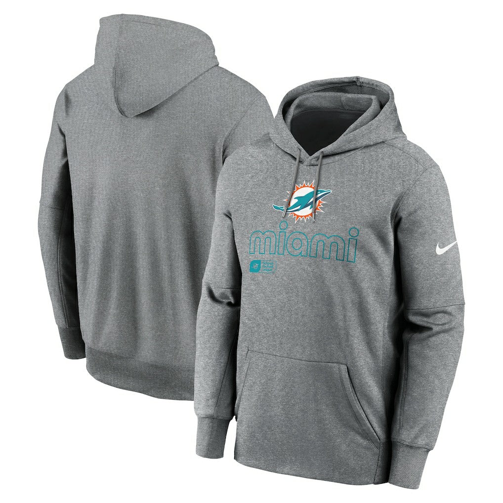 Miami Dolphins Big & Tall Performance Pullover Hoodie Heather Gray