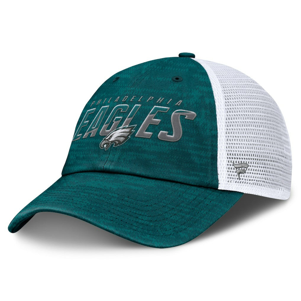 Philadelphia Eagles Challenge Trucker Adjustable Hat Heather Midnight Green