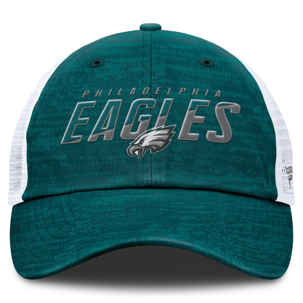 Philadelphia Eagles Challenge Trucker Adjustable Hat Heather Midnight Green