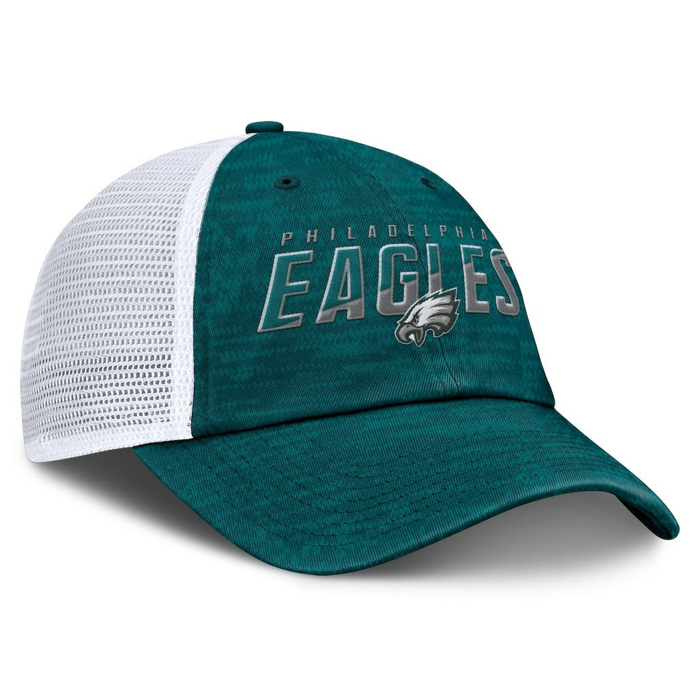 Philadelphia Eagles Challenge Trucker Adjustable Hat Heather Midnight Green