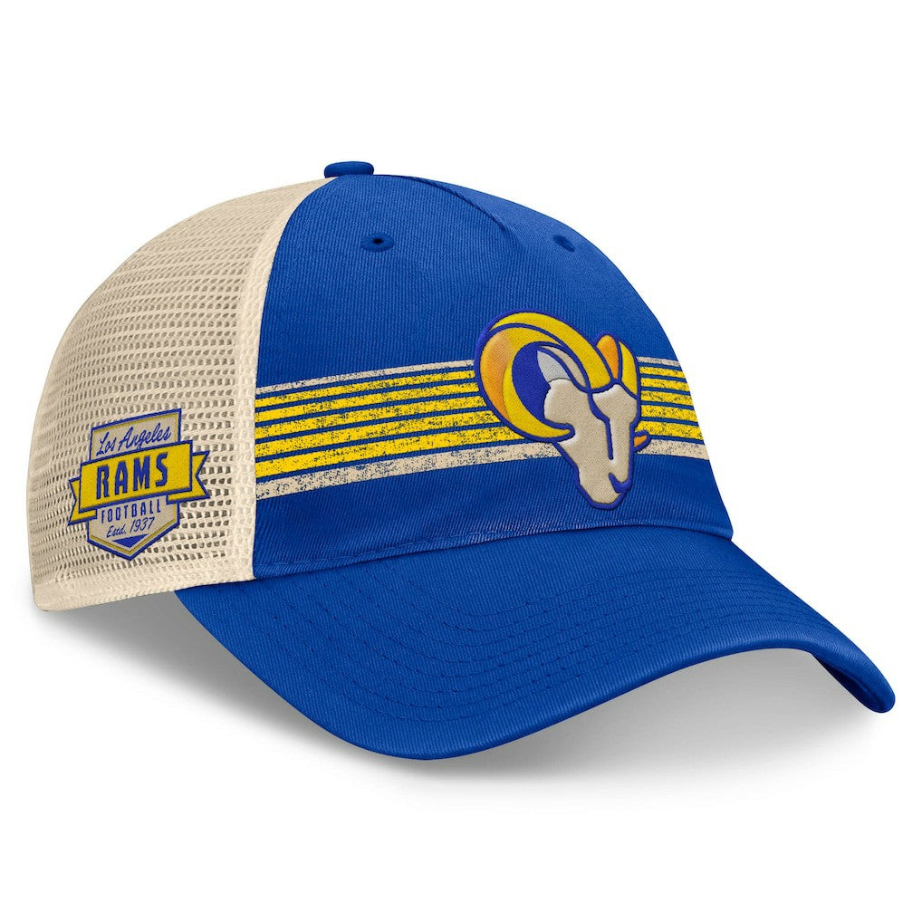 Los Angeles Rams Center Stripe Trucker Adjustable Hat Royal/Natural