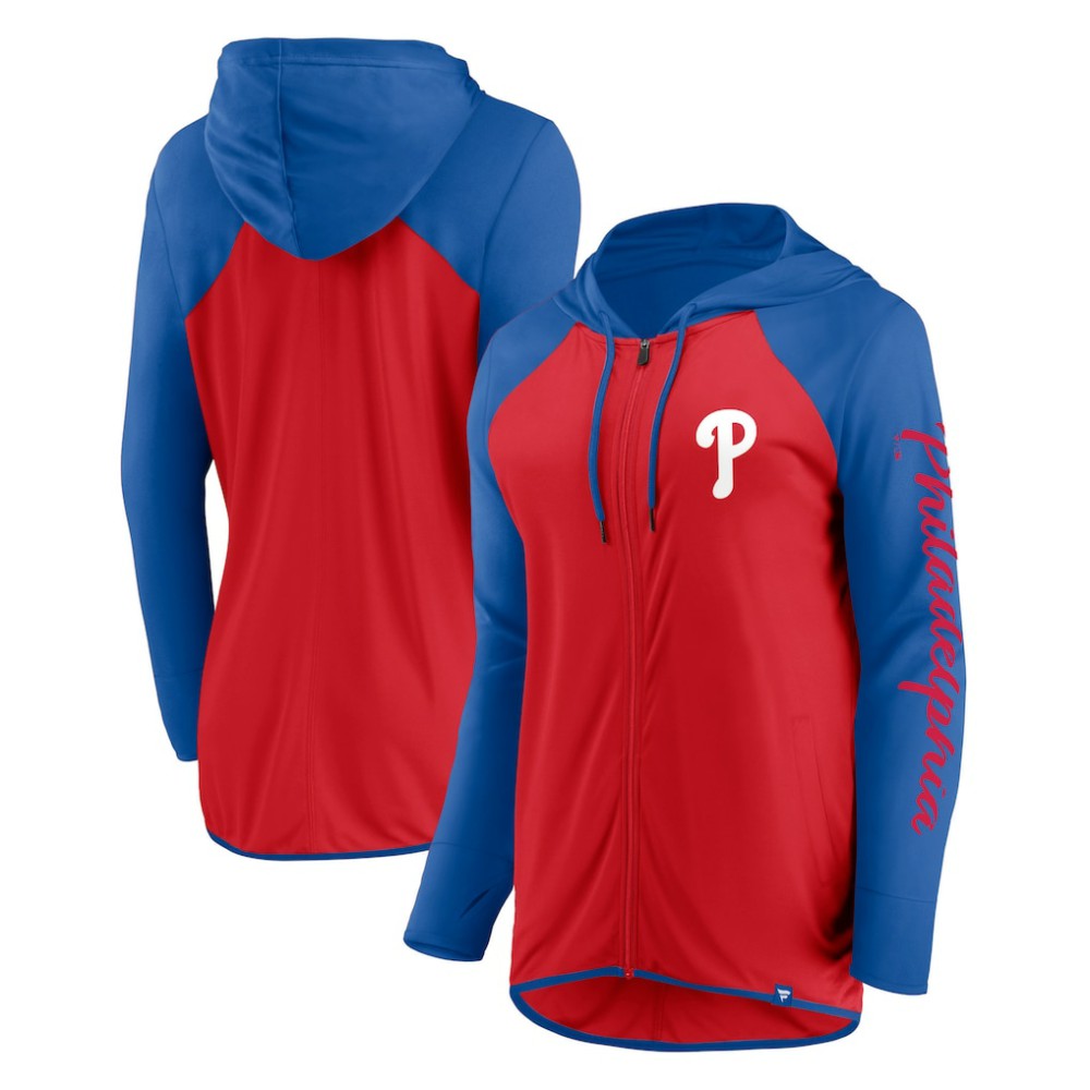 Philadelphia Phillies Fanatics Women's Script Sleeve Full-Zip Hoodie - Red/Royal Hoodies