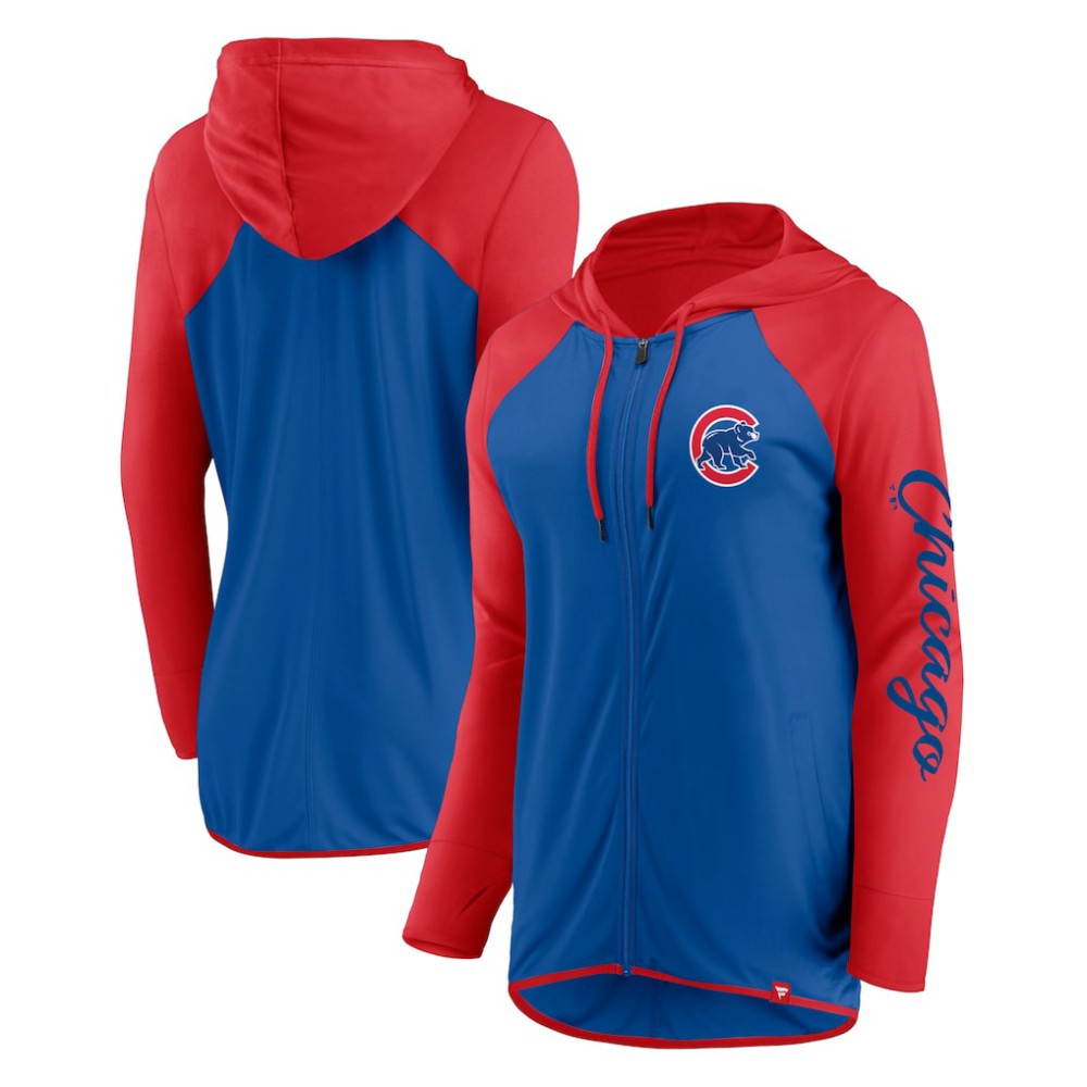 Chicago Cubs Fanatics Women's Script Sleeve Full-Zip Hoodie - Royal/Red Hoodies