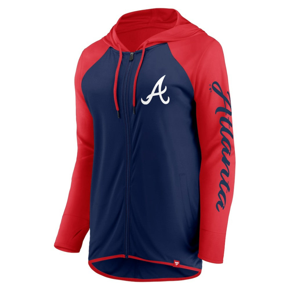 Atlanta Braves Fanatics Women's Script Sleeve Full-Zip Hoodie - Navy/Red Hoodies