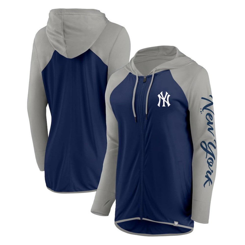 New York Yankees Fanatics Women's Script Sleeve Full-Zip Hoodie - Navy/Gray Hoodies