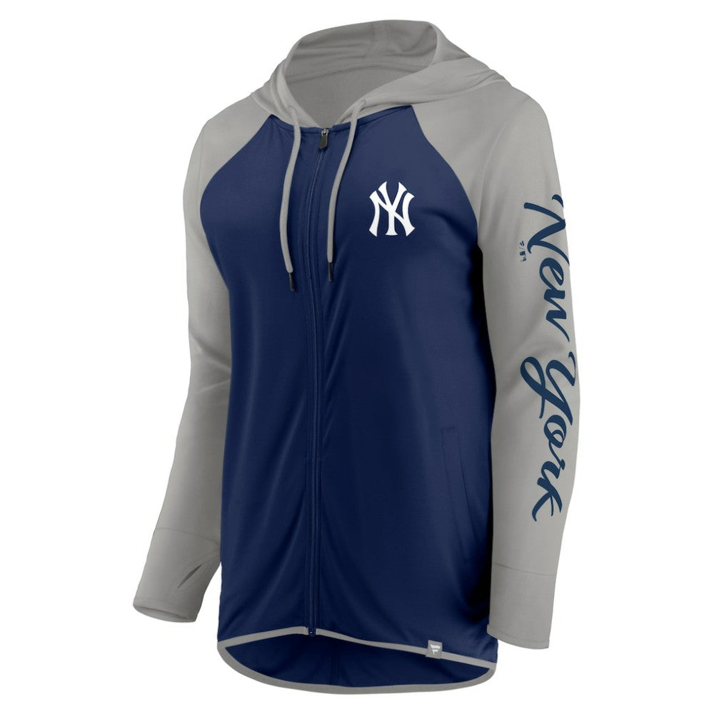 New York Yankees Fanatics Women's Script Sleeve Full-Zip Hoodie - Navy/Gray Hoodies