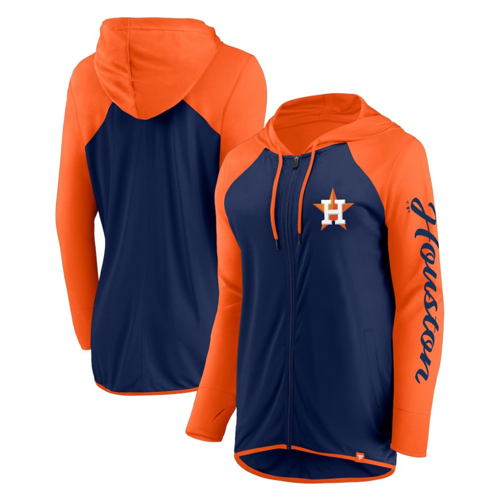 Houston Astros Fanatics Women's Script Sleeve Full-Zip Hoodie - Navy/Orange Hoodies