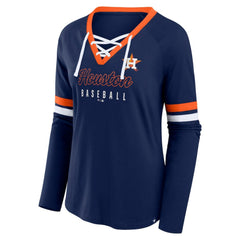 Houston Astros Fanatics Women's Won & Done Raglan Lace-Up Long Sleeve T-Shirt - Navy T-shirts