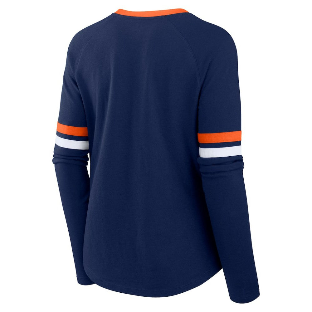 Houston Astros Fanatics Women's Won & Done Raglan Lace-Up Long Sleeve T-Shirt - Navy T-shirts