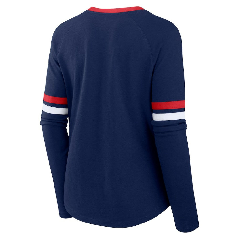 Atlanta Braves Fanatics Women's Won & Done Raglan Lace-Up Long Sleeve T-Shirt - Navy T-shirts