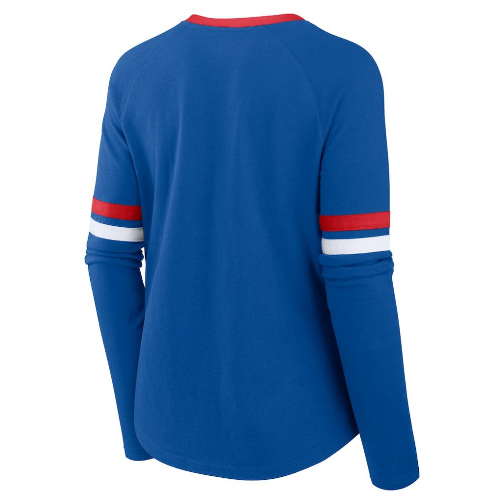 Chicago Cubs Fanatics Women's Won & Done Raglan Lace-Up Long Sleeve T-Shirt - Royal T-shirts