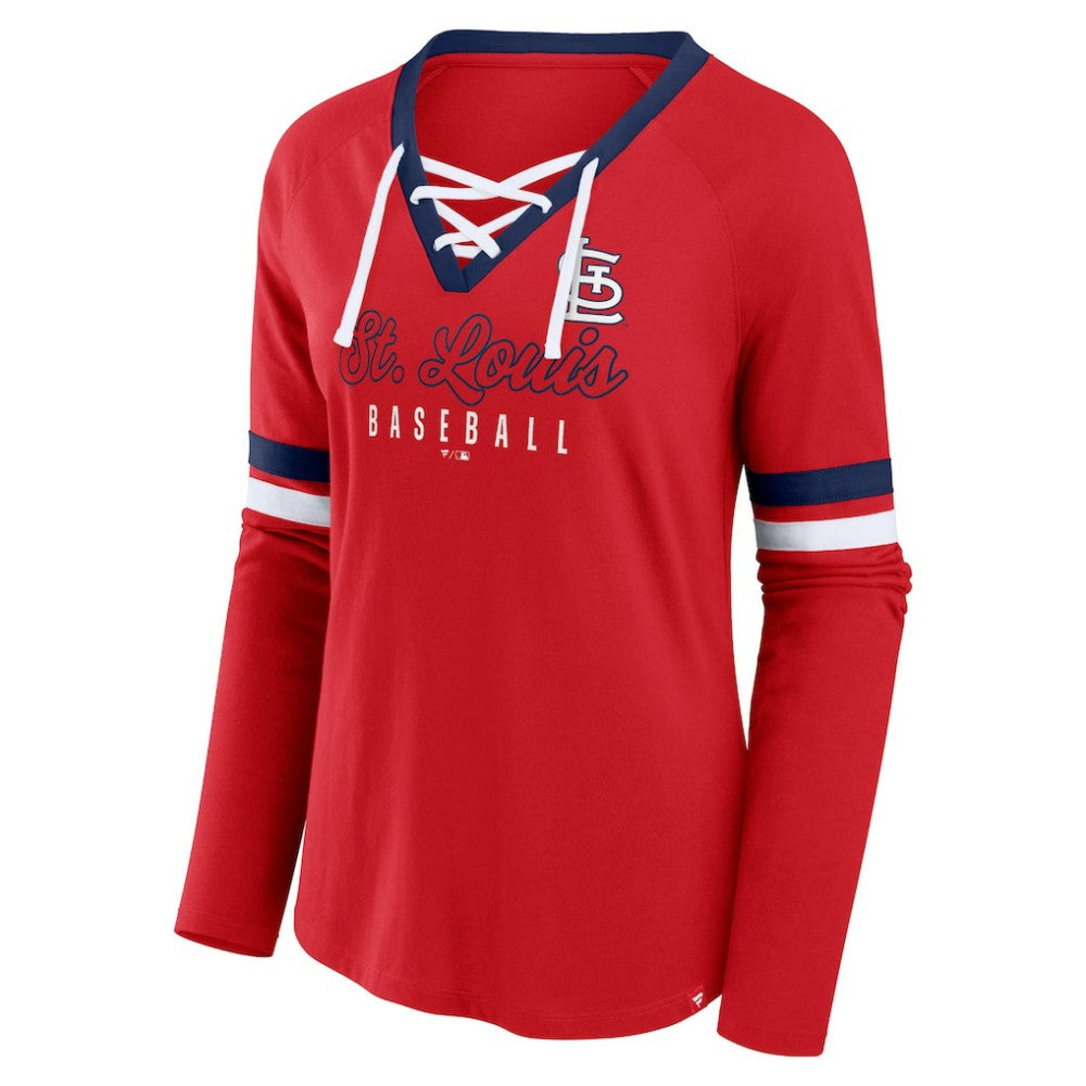 St. Louis Cardinals Fanatics Women's Won & Done Raglan Lace-Up Long Sleeve T-Shirt - Red T-shirts