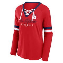 St. Louis Cardinals Fanatics Women's Won & Done Raglan Lace-Up Long Sleeve T-Shirt - Red T-shirts