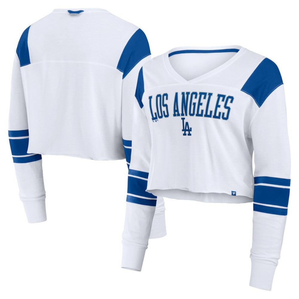 Los Angeles Dodgers Fanatics Women's Stretch Cropped Fashion Long Sleeve T-Shirt - White T-shirts