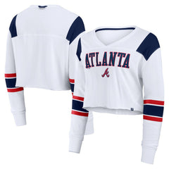 Atlanta Braves Fanatics Women's Stretch Cropped Fashion Long Sleeve T-Shirt - White T-shirts