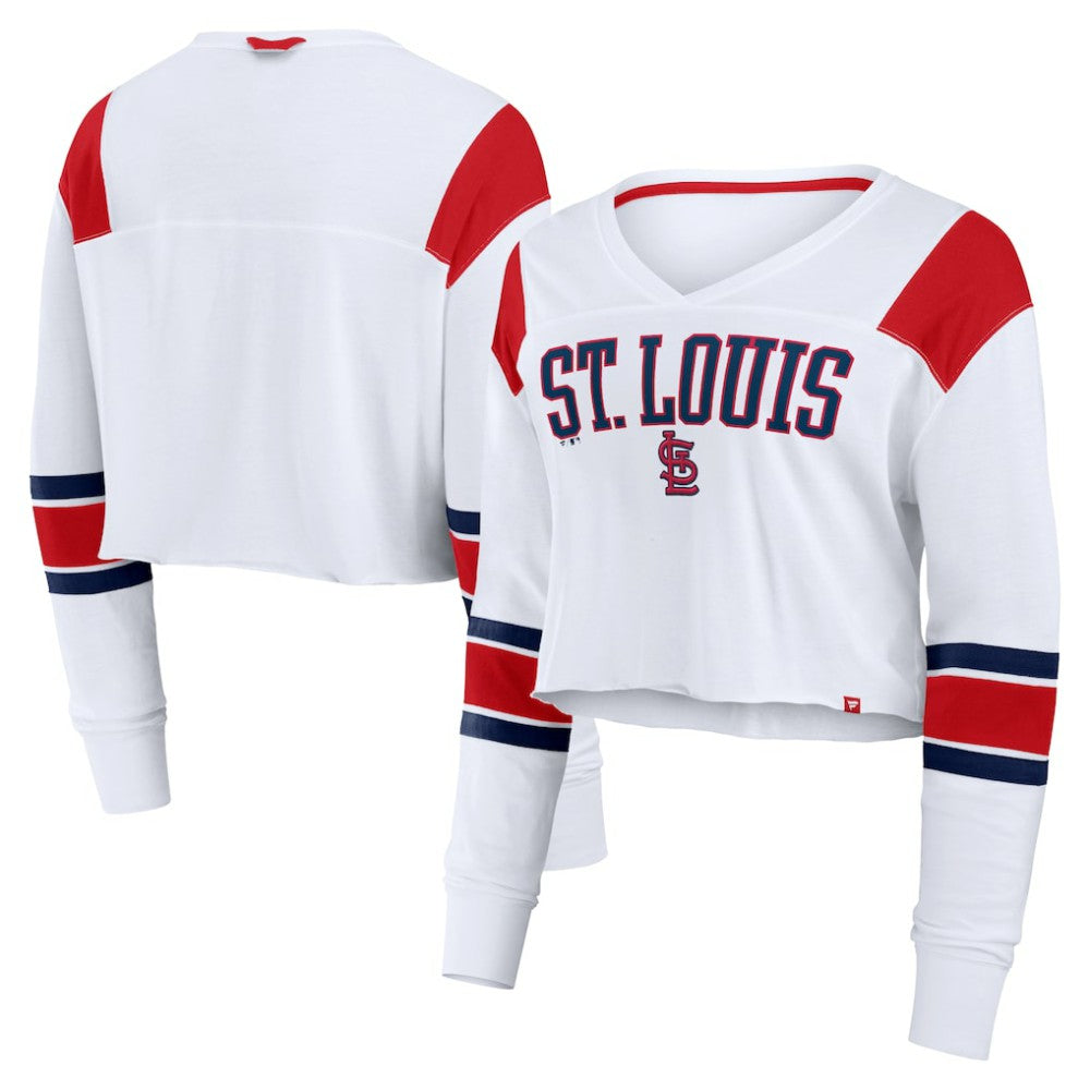 St. Louis Cardinals Fanatics Women's Stretch Cropped Fashion Long Sleeve T-Shirt - White T-shirts
