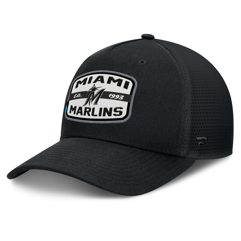 Miami Marlins Fanatics Team Patch A-Frame Trucker Snapback Hat - Black Hats