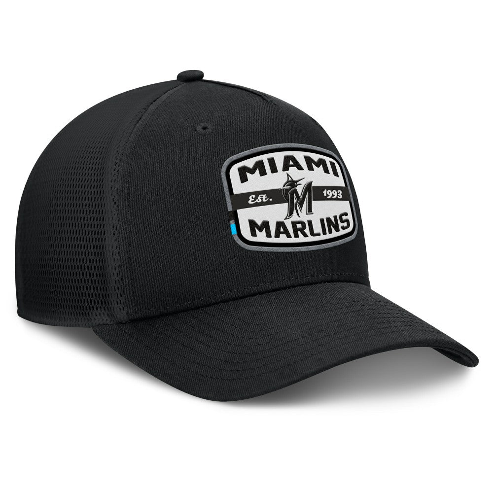 Miami Marlins Fanatics Team Patch A-Frame Trucker Snapback Hat - Black Hats