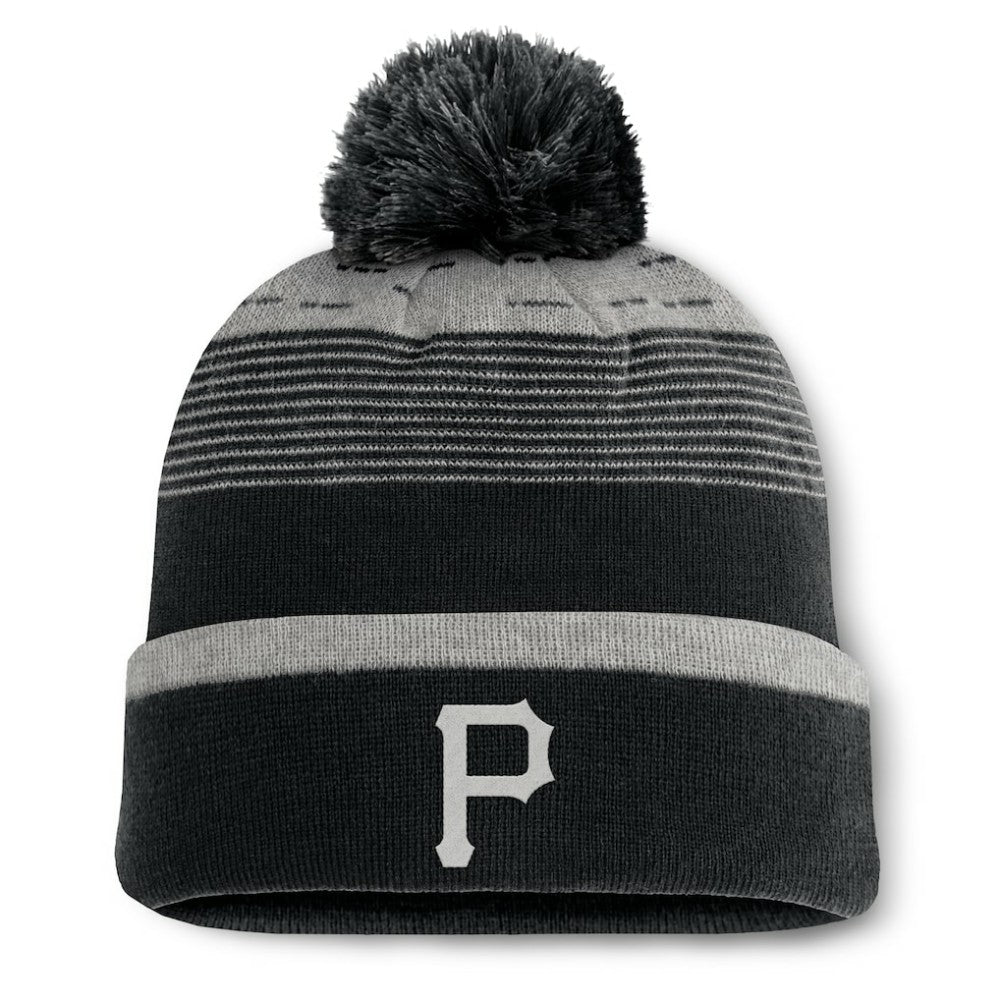 Pittsburgh Pirates Fanatics Fundamental Gradient Cuffed Knit Hat with Pom - Black Hats