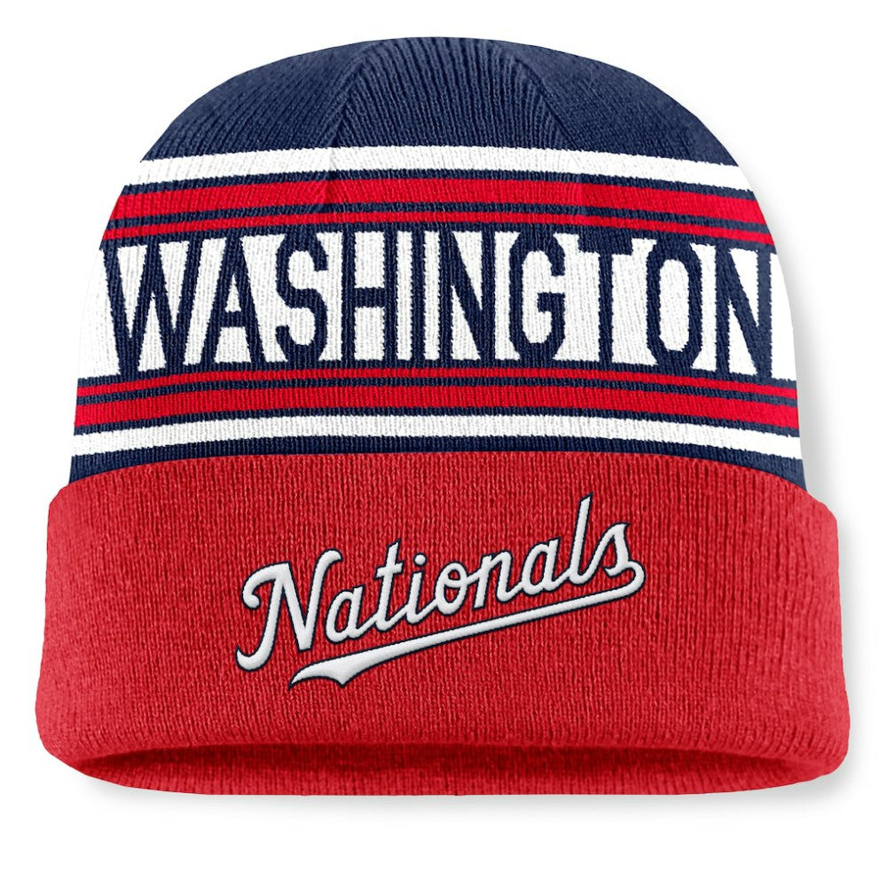 Washington Nationals Fanatics Fundamental Team Stripe Cuffed Knit Hat - Red Hats