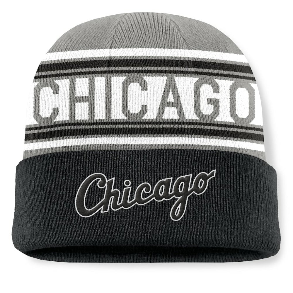 Chicago White Sox Fanatics Fundamental Team Stripe Cuffed Knit Hat - Black Hats