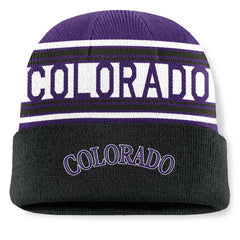 Colorado Rockies Fanatics Fundamental Team Stripe Cuffed Knit Hat - Black Hats