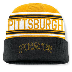 Pittsburgh Pirates Fanatics Fundamental Team Stripe Cuffed Knit Hat - Black Hats