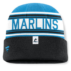 Miami Marlins Fanatics Fundamental Team Stripe Cuffed Knit Hat - Black Hats