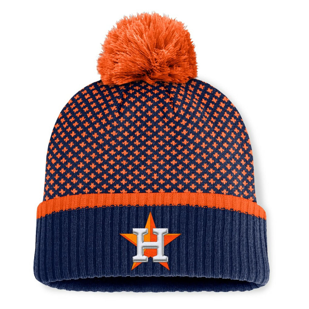 Houston Astros Fanatics Women's Fundamental Jacquard Cuffed Knit Hat with Pom - Navy Hats