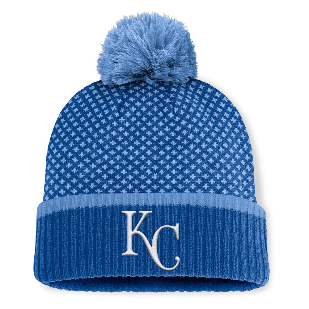 Kansas City Royals Fanatics Women's Fundamental Jacquard Cuffed Knit Hat with Pom - Royal Hats