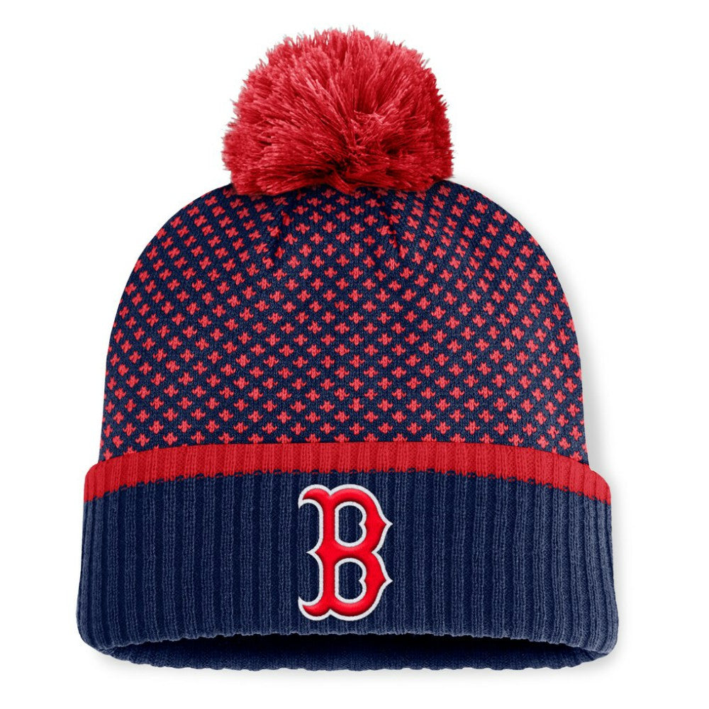 Boston Red Sox Fanatics Women's Fundamental Jacquard Cuffed Knit Hat with Pom - Navy Hats