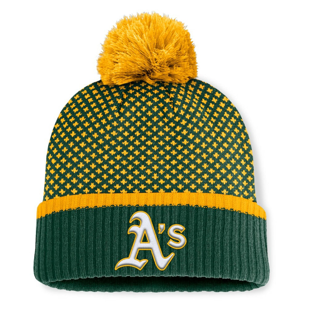 Athletics Fanatics Women's Fundamental Jacquard Cuffed Knit Hat with Pom - Green Hats