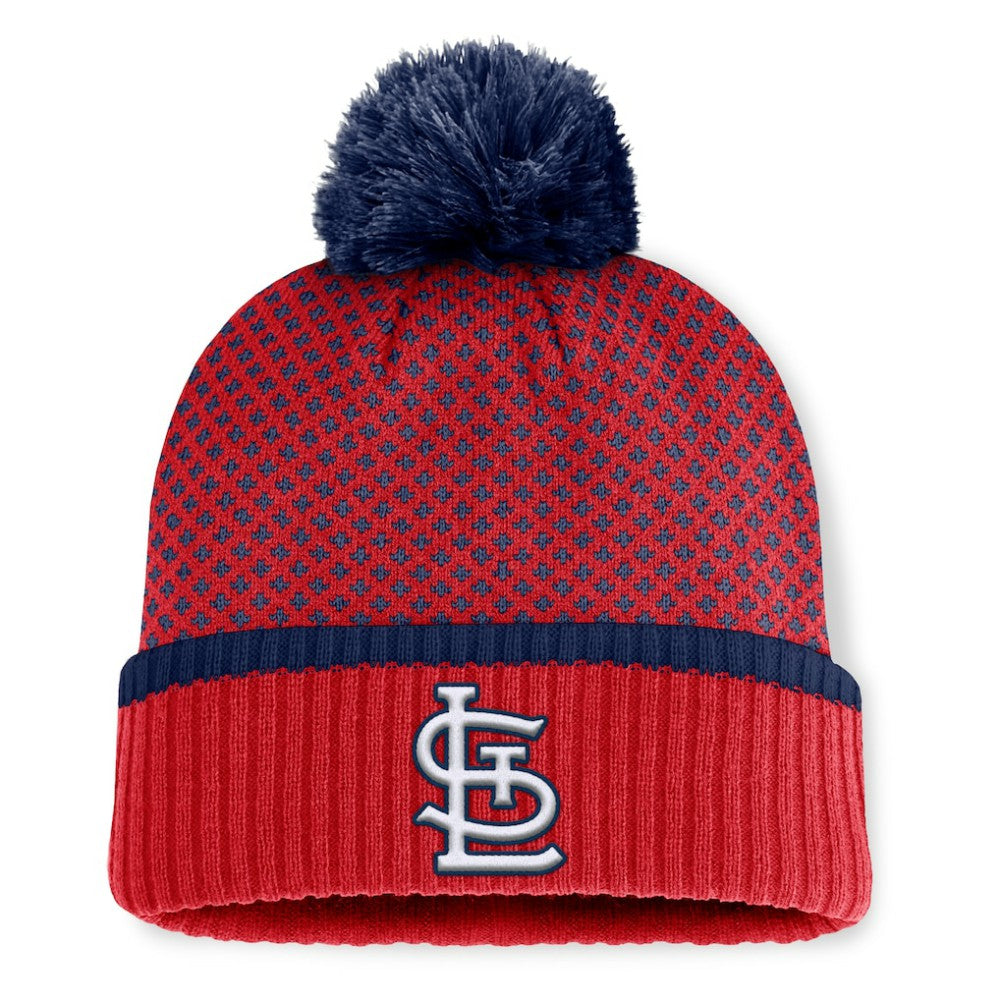 St. Louis Cardinals Fanatics Women's Fundamental Jacquard Cuffed Knit Hat with Pom - Red Hats