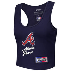 Atlanta Braves Pro Standard Women's Fast Lane Fitted Tri-Blend Cropped Tank Top - Navy Tanks